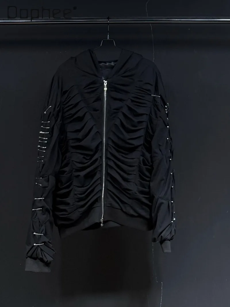 American Street Style Personality Punk Black Zipper Jacket Jacket Heavy Metal Buckle Wrinkled Trendy Hooded Coat Men Clothing
American Street Style Personality Punk Black Zipper Jacket Jacket Heavy Metal Buckle Wrinkled Trendy Hooded Coat Men Clothing