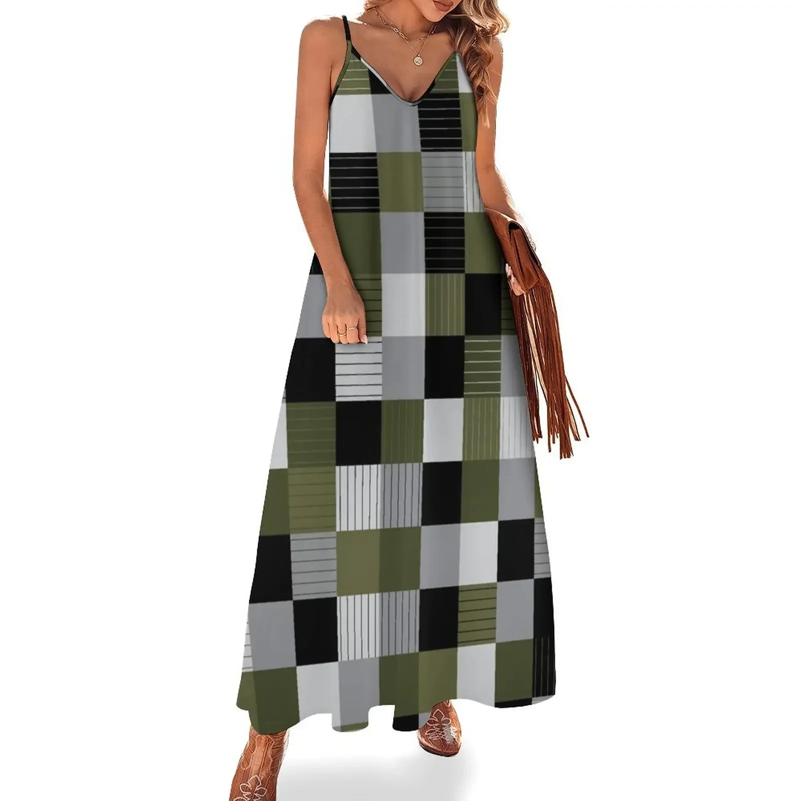 Plaid Linear Sage Green, Black, Gray, White Square Design Sleeveless Dress dresses for woman long sleeve dresses Dress
Plaid Linear Sage Green, Black, Gray, White Square Design Sleeveless Dress dresses for woman long sleeve dresses Dress