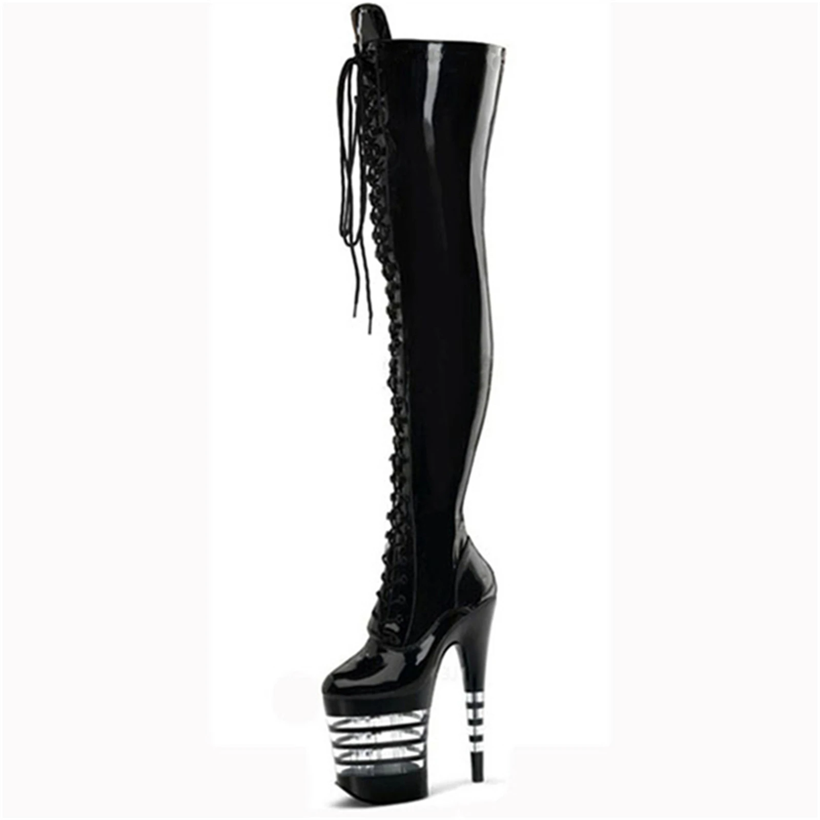 Sexy Black Patent Leather Over-The-Knee Boots 20cm High Heels Front Lace-Up Pole Dance Stage Performance Footwear
Sexy Black Patent Leather Over-The-Knee Boots 20cm High Heels Front Lace-Up Pole Dance Stage Performance Footwear