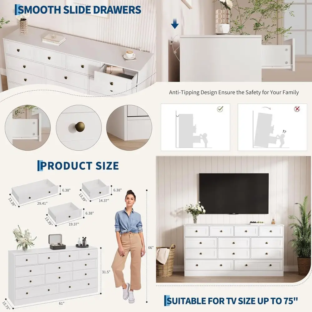 Деревянный комод с 12 ящиками для спальни или гостиной, широкая тумба под телевизор 65 дюймов с местом для ТВ 61 дюйм (длина) × 15,75 дюймов (глубина) (белый)
Деревянный комод с 12 ящиками для спальни или гостиной, широкая тумба под телевизор 65 дюймов с местом для ТВ 61 дюйм (длина) × 15,75 дюймов (глубина) (белый)