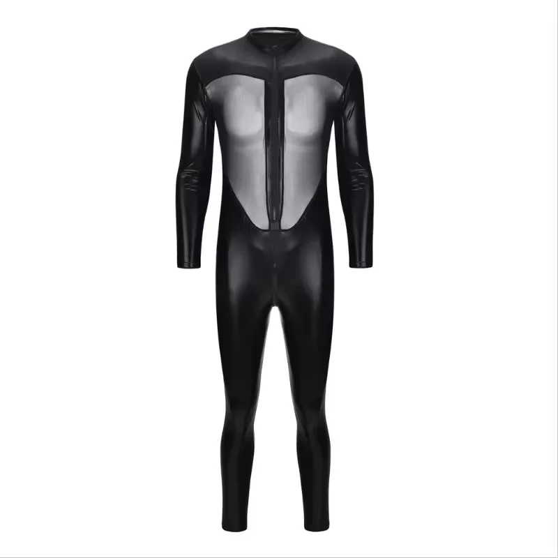 Sexy Men's PU Leather Jumpsuit Long Sleeve Faux Leather One-Piece Bodysuit for Stage Wrestling Clubwear Male Leotard Singlet 
Sexy Men's PU Leather Jumpsuit Long Sleeve Faux Leather One-Piece Bodysuit for Stage Wrestling Clubwear Male Leotard Singlet