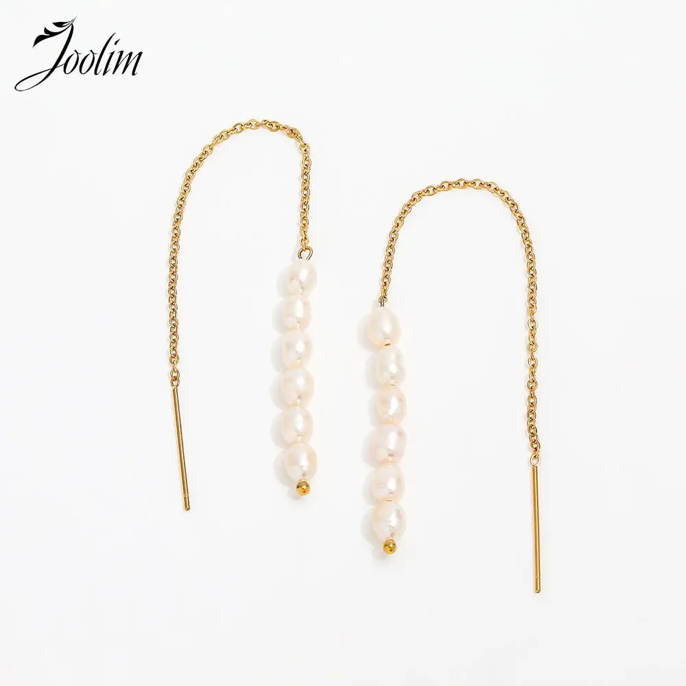 Joolim Jewelry High Quality PVD Wholesale Tarnish Free Fashion Elegant Tassel Pearl Chain Hoop Stainless Steel Earring for Women
Joolim Jewelry High Quality PVD Wholesale Tarnish Free Fashion Elegant Tassel Pearl Chain Hoop Stainless Steel Earring for Women