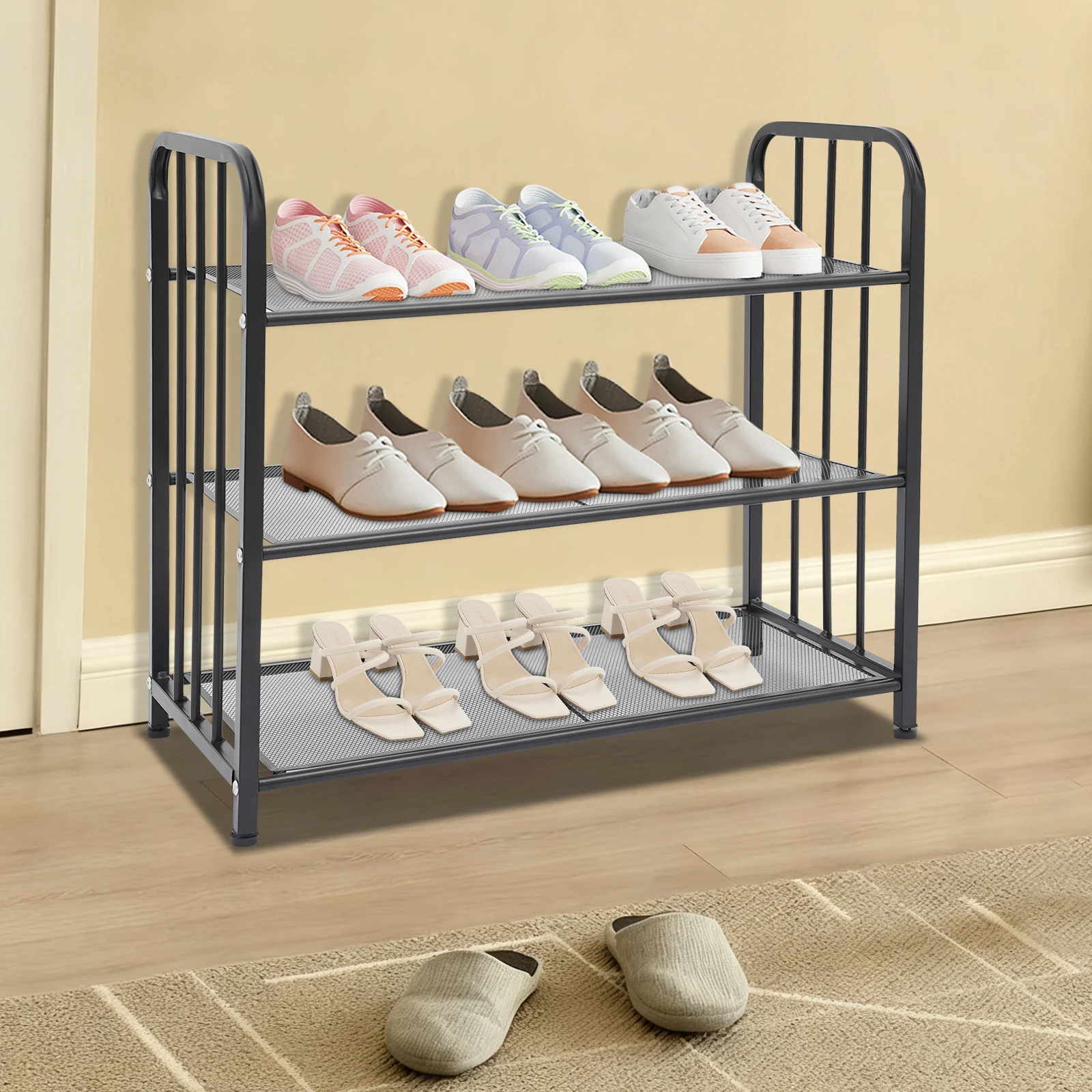 Shoe Rack - 3-Tier Entrance Organizer, 23.6x11.4x20.8in, Black Carbon Steel, 55.12lbs Load, Adjustable Foot Pads, Spray-painted
Shoe Rack - 3-Tier Entrance Organizer, 23.6x11.4x20.8in, Black Carbon Steel, 55.12lbs Load, Adjustable Foot Pads, Spray-painted