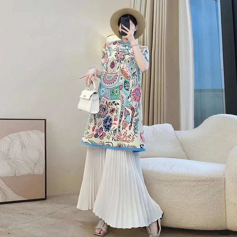 Miyake Button Design Printed Pleated Women's Dress 2025 Summer New Loose Short Sleeve Fashion Casual Peplum Comfortable Dresses
Miyake Button Design Printed Pleated Women's Dress 2025 Summer New Loose Short Sleeve Fashion Casual Peplum Comfortable Dresses