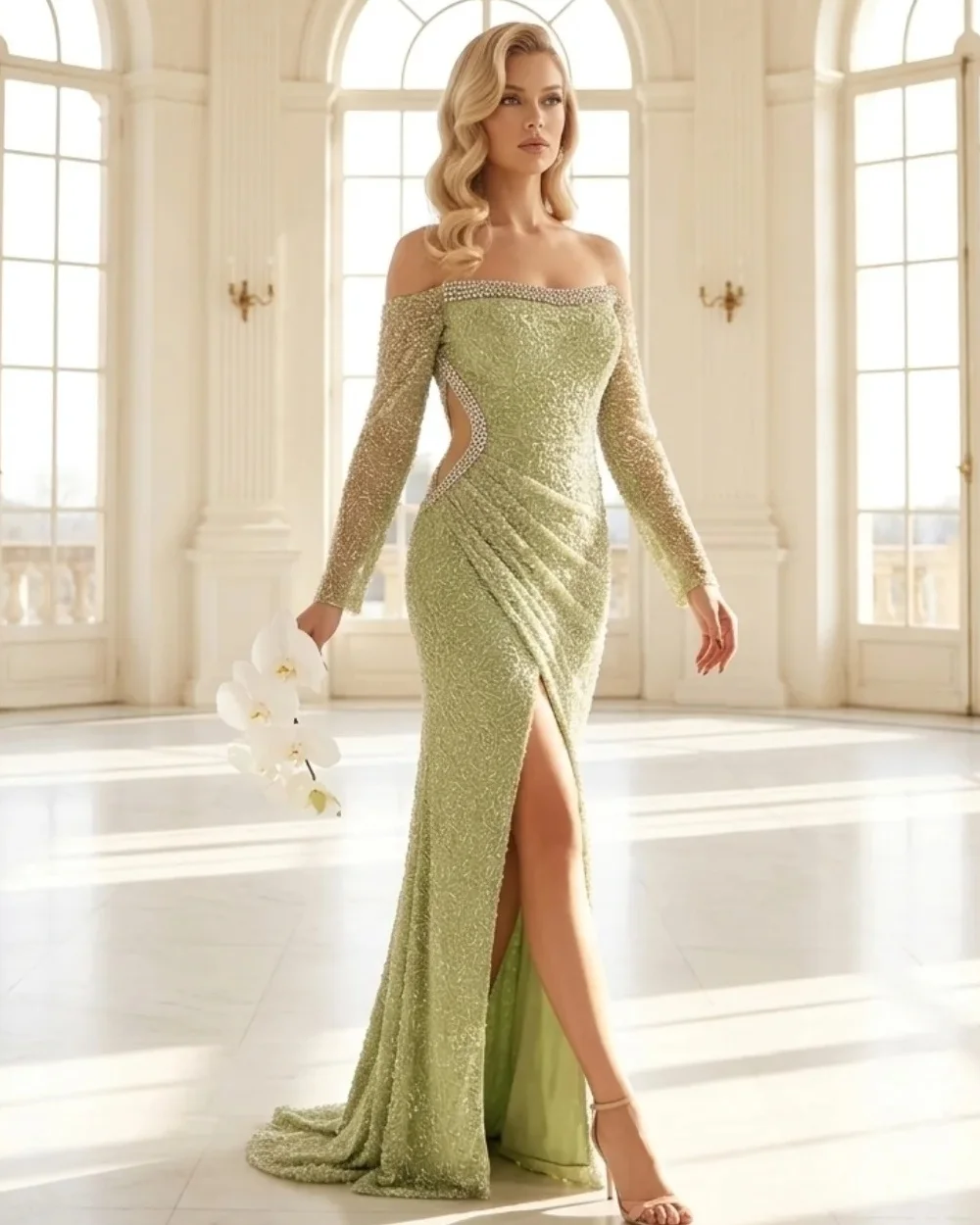 Customized Exquisite Women Tulle Rhinestone Beading Mermaid Evening Dress Fashion Off-the-shoulder Floor Lenght Slit Prom Dress
Customized Exquisite Women Tulle Rhinestone Beading Mermaid Evening Dress Fashion Off-the-shoulder Floor Lenght Slit Prom Dress