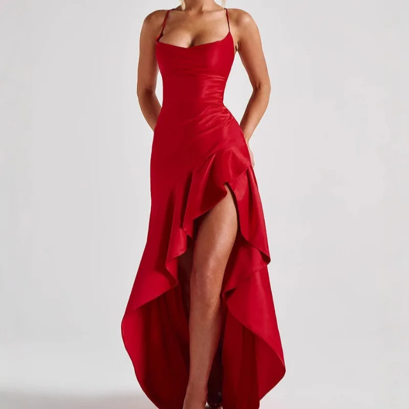 Summer Spaghetti Strap Ruffle Sexy Maxi Dress Women Off-shoulder Sleeveless Backless Thigh High Split Club Party Dress Y2k Robe
Summer Spaghetti Strap Ruffle Sexy Maxi Dress Women Off-shoulder Sleeveless Backless Thigh High Split Club Party Dress Y2k Robe