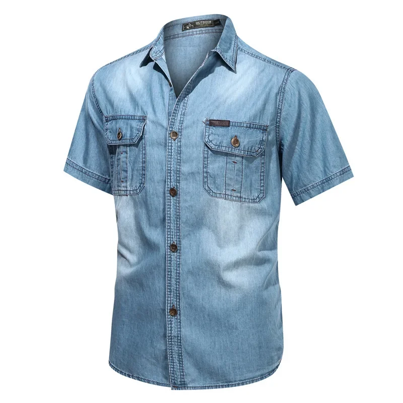 Men's Summer Denim Shirts Multi Pockets Short Sleeve Tooling Shirts High Quality Cotton Casual Shirts Male Jean Shirt Coats
Men's Summer Denim Shirts Multi Pockets Short Sleeve Tooling Shirts High Quality Cotton Casual Shirts Male Jean Shirt Coats