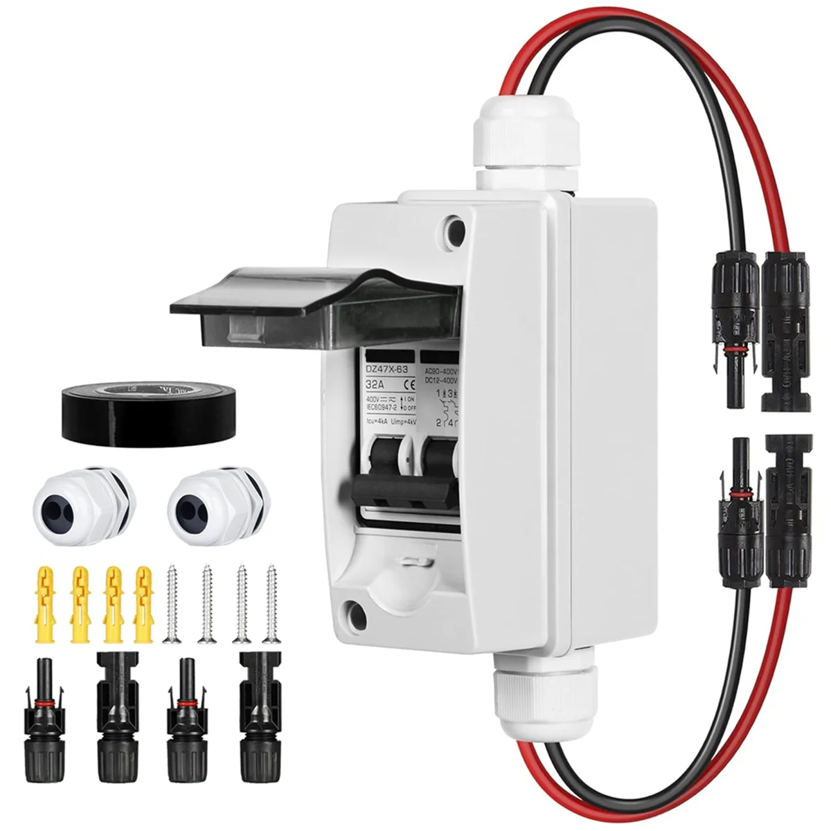 ABBO-Solar Panels Disconnect Switch 32Amp AC Solar Shut Off Switch 400V 2 Poles, IP65 Waterproof UV-Proof for Solar PV Homes
ABBO-Solar Panels Disconnect Switch 32Amp AC Solar Shut Off Switch 400V 2 Poles, IP65 Waterproof UV-Proof for Solar PV Homes