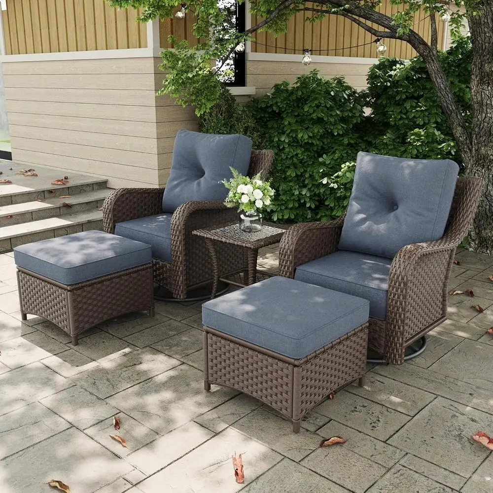 5-Piece Outdoor Patio Furniture Set with Swivel Rocking Chairs, Thick Cushions, and Side Table
5-Piece Outdoor Patio Furniture Set with Swivel Rocking Chairs, Thick Cushions, and Side Table