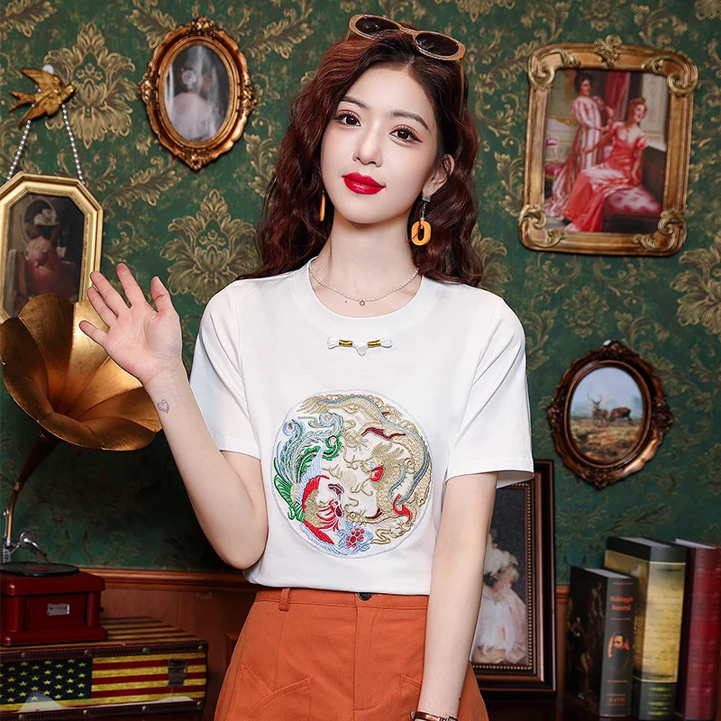 Embroidered short sleeved t-shirt for women's 2024 new versatile slim round neck top
Embroidered short sleeved t-shirt for women's 2024 new versatile slim round neck top