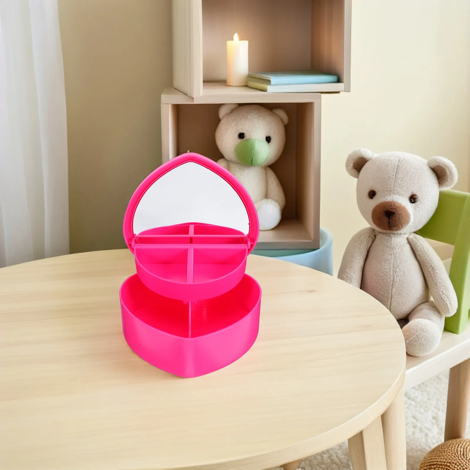 Heart Shaped Jewelry Storage Box Makeup Mirror Double Layer Design Portable Organizer for Girls Necklaces Bracelets Rings
Heart Shaped Jewelry Storage Box Makeup Mirror Double Layer Design Portable Organizer for Girls Necklaces Bracelets Rings