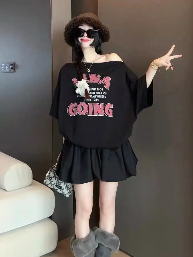 plus Size 300 Pounds Summer Korean Style Shoulder Printed Slimming T-Shirt Women's Casual Loose Fit Short Sleeve Mid-Length Top
plus Size 300 Pounds Summer Korean Style Shoulder Printed Slimming T-Shirt Women's Casual Loose Fit Short Sleeve Mid-Length Top