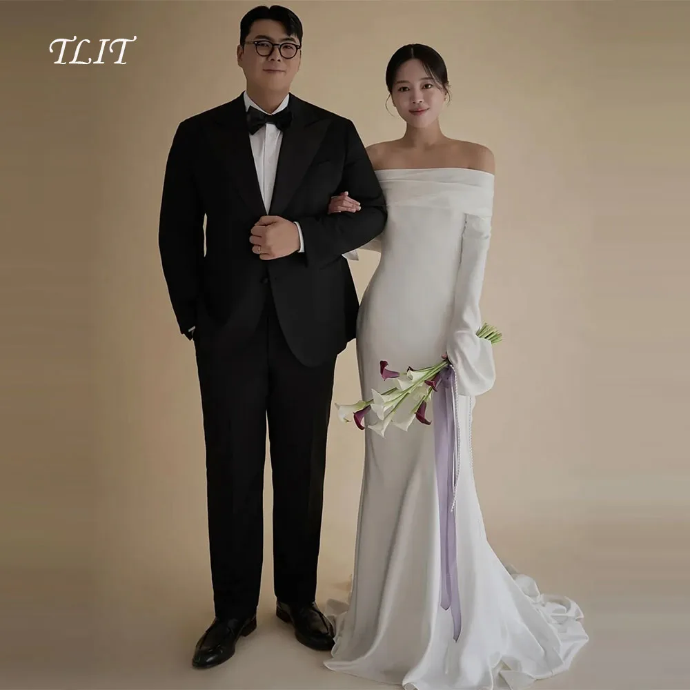 TLIT Elegant White Elastin Satin Mermaid Wedding Dress Customized Off Shoulder Bridal Gown Korea Wedding Dress Photos Shoot
TLIT Elegant White Elastin Satin Mermaid Wedding Dress Customized Off Shoulder Bridal Gown Korea Wedding Dress Photos Shoot