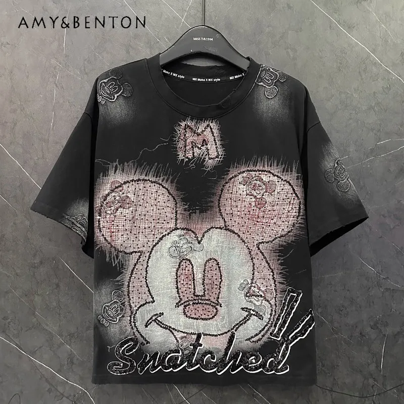 2025 Spring Summer New Heavy Industry Design Tees Cartoon O-Neck Short-sleeved T-shirts Women's Loose Sweet Versatile Kawaii Top
2025 Spring Summer New Heavy Industry Design Tees Cartoon O-Neck Short-sleeved T-shirts Women's Loose Sweet Versatile Kawaii Top