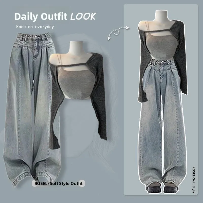 Grey Versatile Women's Fashion Set 2026 New Pure Desire Spicy Girl Style Long Sleeve Denim Crop Top And High Waist Jeans Two ...
Grey Versatile Women's Fashion Set 2026 New Pure Desire Spicy Girl Style Long Sleeve Denim Crop Top And High Waist Jeans Two ...