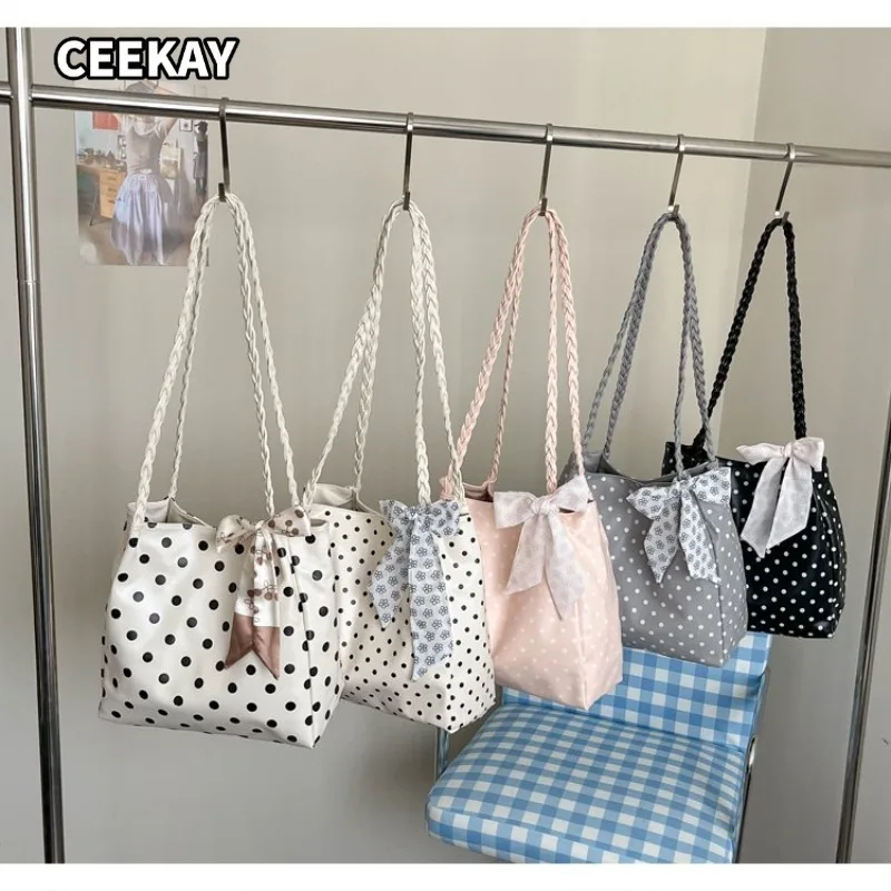 CEEKAY Dot Cloth Shoulder Tote Braided PU Strap Floral Silk Bow Lightweight Ladies Campus Daily Soft Commute Shoulder Purse
CEEKAY Dot Cloth Shoulder Tote Braided PU Strap Floral Silk Bow Lightweight Ladies Campus Daily Soft Commute Shoulder Purse