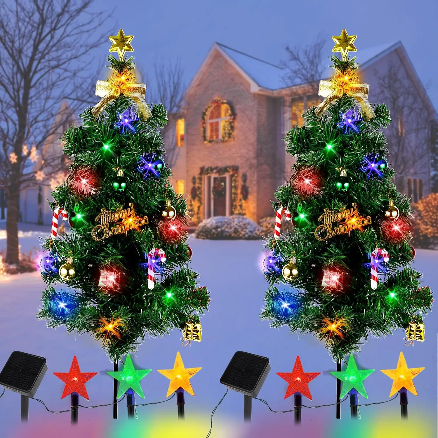 The outdoor terrace is equipped with a three-star Christmas tree solar lighting system, and the outdoor Christmas decoration use
The outdoor terrace is equipped with a three-star Christmas tree solar lighting system, and the outdoor Christmas decoration use