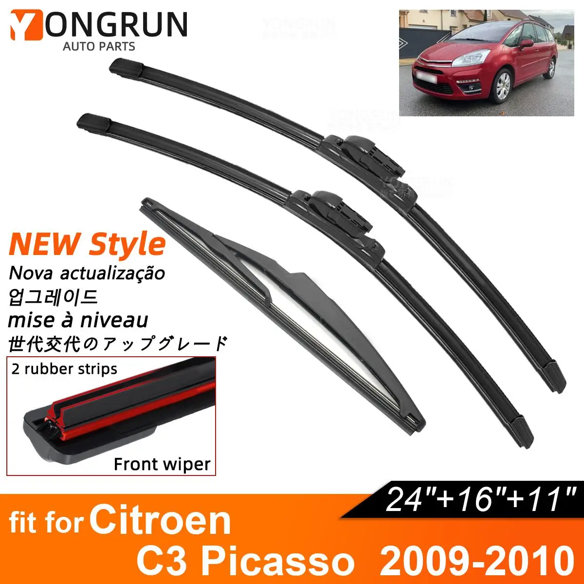 Double Rubber Car Wiper Blades for 2009-2010 Citroen C3 Picasso Front Rear Windshield Wipers Car Accessories 2009 2010
Double Rubber Car Wiper Blades for 2009-2010 Citroen C3 Picasso Front Rear Windshield Wipers Car Accessories 2009 2010