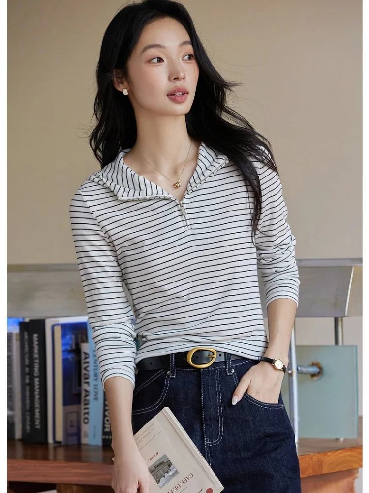 VIMLY T-shirts Woman Black Striped Long Sleeve Hooded Ladies Tees Casual Autumn 2025 Slim Fit Knitted Strecth Top Femme A2122
VIMLY T-shirts Woman Black Striped Long Sleeve Hooded Ladies Tees Casual Autumn 2025 Slim Fit Knitted Strecth Top Femme A2122