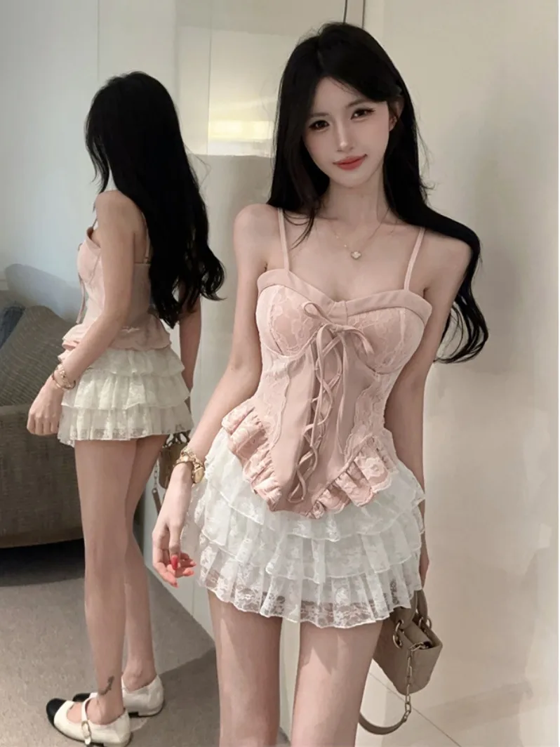 Sweet Style Pink Lace Strap Vest Summer New Design Sense Knot Chest Pad Versatile Pure Desire Top Women's Fashion Backless
Sweet Style Pink Lace Strap Vest Summer New Design Sense Knot Chest Pad Versatile Pure Desire Top Women's Fashion Backless