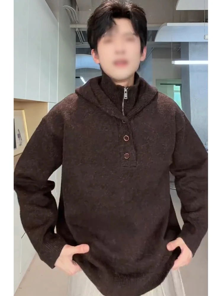 Brown Hooded f Zip High Collar Men's Knitwear Winter Inner Layering Outerwear Fake Two-Piece Heavy Knitted Sweater
Brown Hooded f Zip High Collar Men's Knitwear Winter Inner Layering Outerwear Fake Two-Piece Heavy Knitted Sweater