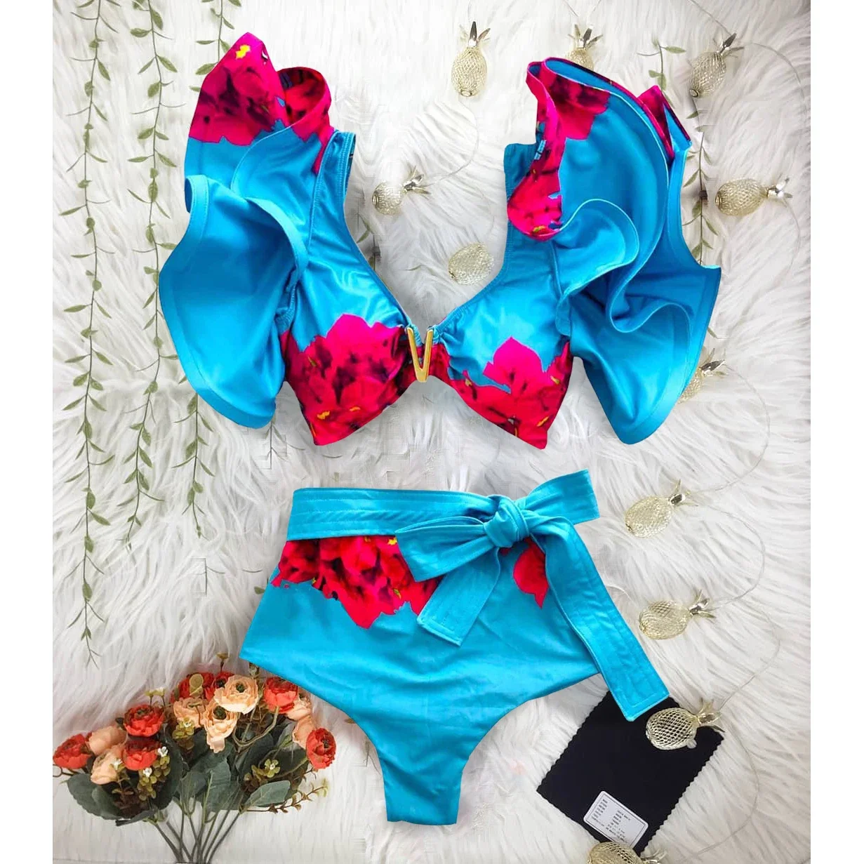 2023 Swimwear High Waist Bikinis with Belt V Neck Shirring Swimsuit Women Ruffle Bathing Suit y2k Drawstring Beachwear
2023 Swimwear High Waist Bikinis with Belt V Neck Shirring Swimsuit Women Ruffle Bathing Suit y2k Drawstring Beachwear