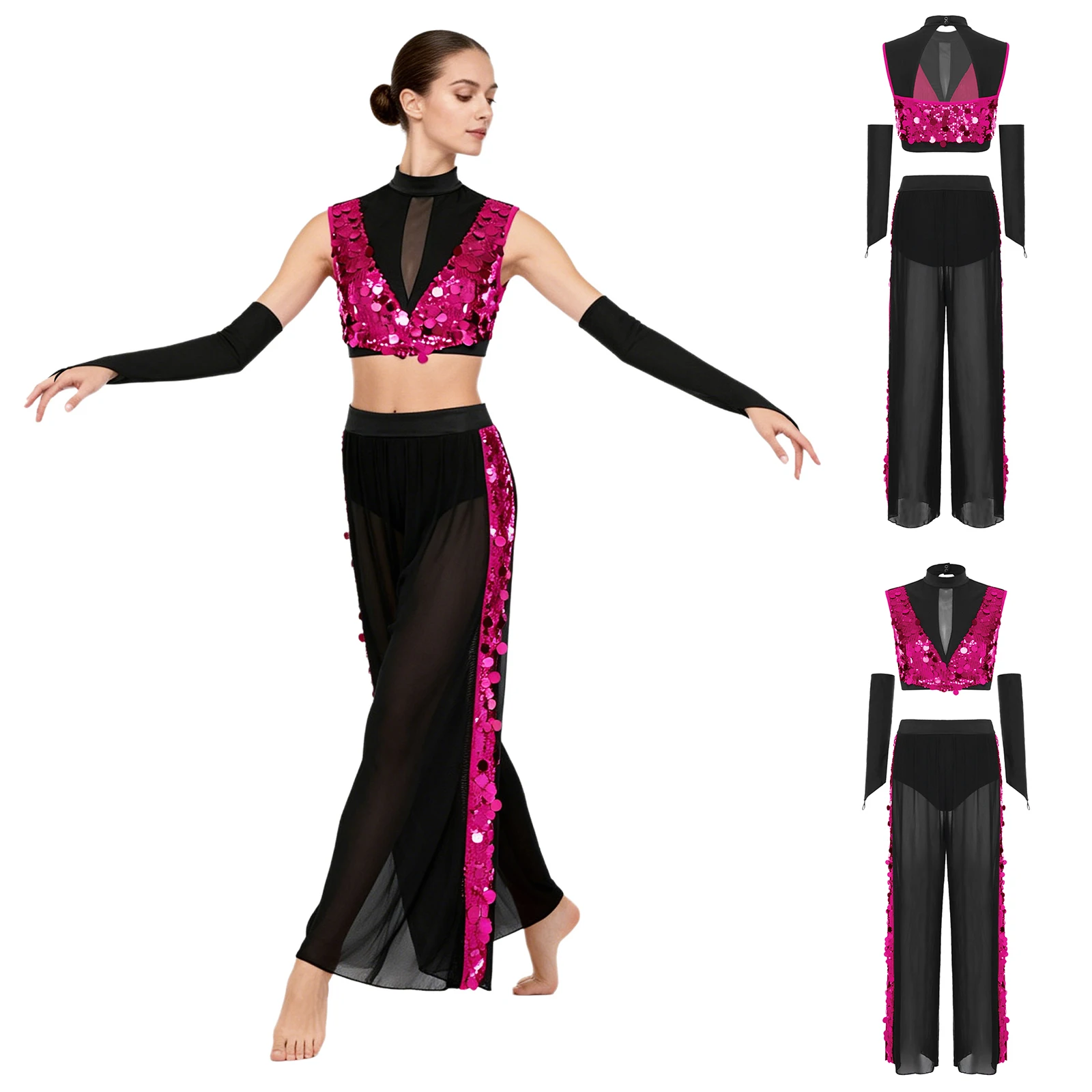 Womens Lyrical Dance Outfit Sleeveless Backles Glitter Sequined Crop Top with Gloves and Pants Modern Jazz Dance Stage Costumes
Womens Lyrical Dance Outfit Sleeveless Backles Glitter Sequined Crop Top with Gloves and Pants Modern Jazz Dance Stage Costumes