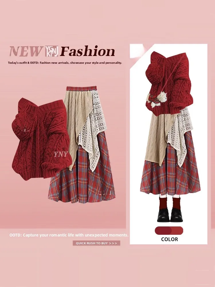 Red Knitted Sweater And n Skirt Two-Piece Set for Women Vintage Sle Winter New Year Zodiac Aosphere Feeling
Red Knitted Sweater And n Skirt Two-Piece Set for Women Vintage Sle Winter New Year Zodiac Aosphere Feeling