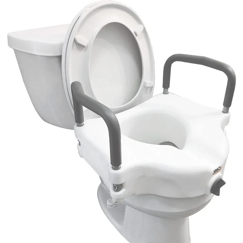 4.5 Inch Raised Toilet Seat with Arms - For Elongated and Round Toilets, Elevated Toilet Riser with Removable Padded Handles
4.5 Inch Raised Toilet Seat with Arms - For Elongated and Round Toilets, Elevated Toilet Riser with Removable Padded Handles