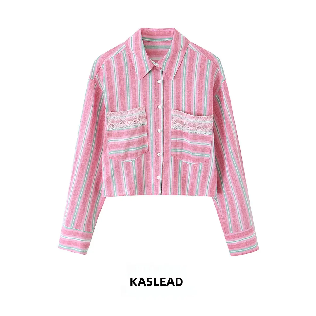 KASLEAD New Women's Fashion Simple Lace Detail Striped Short Shirt Loose Fit Long Sleeve Polyester Fiber Breathable Spring Shirt
KASLEAD New Women's Fashion Simple Lace Detail Striped Short Shirt Loose Fit Long Sleeve Polyester Fiber Breathable Spring Shirt
