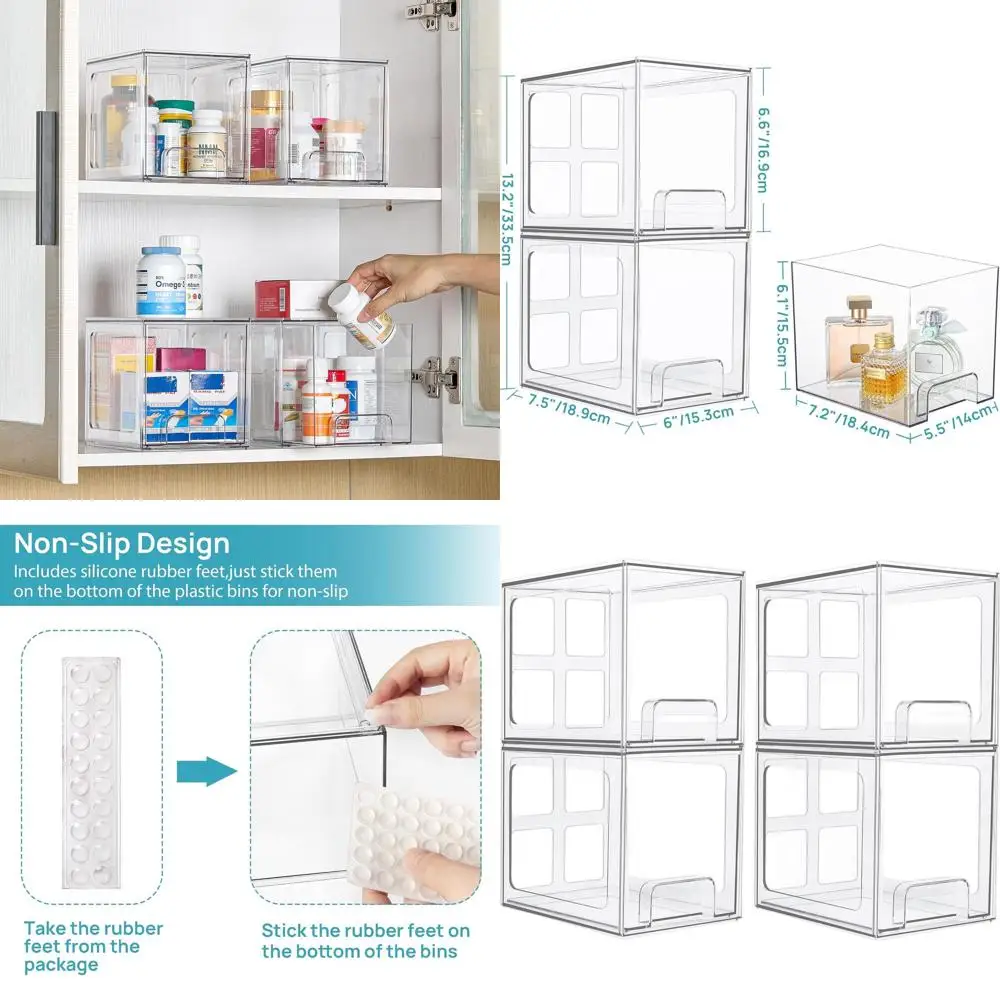 Clear Acrylic Stackable Drawers, 6.6 Tall Makeup Organizers for Vanity, Undersink, Kitchen, and Pantry Storage
Clear Acrylic Stackable Drawers, 6.6 Tall Makeup Organizers for Vanity, Undersink, Kitchen, and Pantry Storage