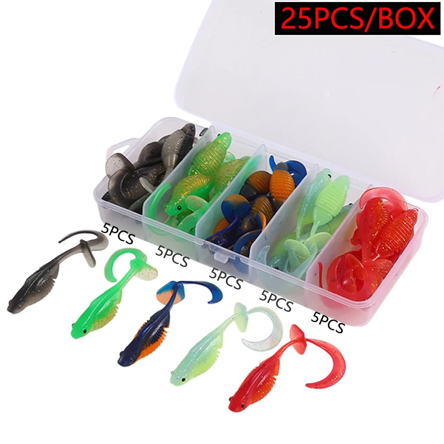 25pcs 1.8g 6cm Swimbait Two Strokes T Tail Worm Jig Head Hook Soft Bait Artificial Wobblers For Bass Pike Carp Fishing Lures Set
25pcs 1.8g 6cm Swimbait Two Strokes T Tail Worm Jig Head Hook Soft Bait Artificial Wobblers For Bass Pike Carp Fishing Lures Set