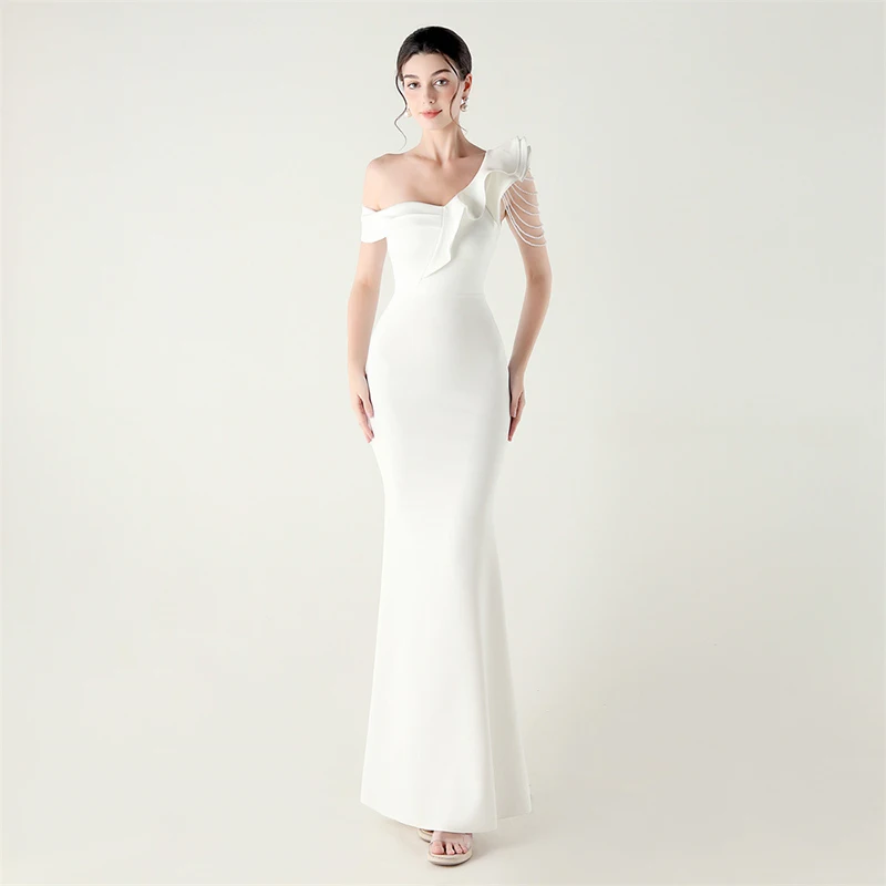Summer Women Vestido De Festa Elegant One Shoulder Ruffle Beading White Wedding Cocktail Prom Evening Party Long Dress
Summer Women Vestido De Festa Elegant One Shoulder Ruffle Beading White Wedding Cocktail Prom Evening Party Long Dress