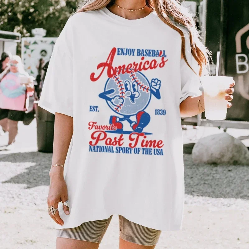 Women's Retro Cartoon Baseball Printed T-Shirt Funny Loose 100% Cotton Tee Shirt Vintage Oversized O Neck Short Sleev Blouse Top
Women's Retro Cartoon Baseball Printed T-Shirt Funny Loose 100% Cotton Tee Shirt Vintage Oversized O Neck Short Sleev Blouse Top