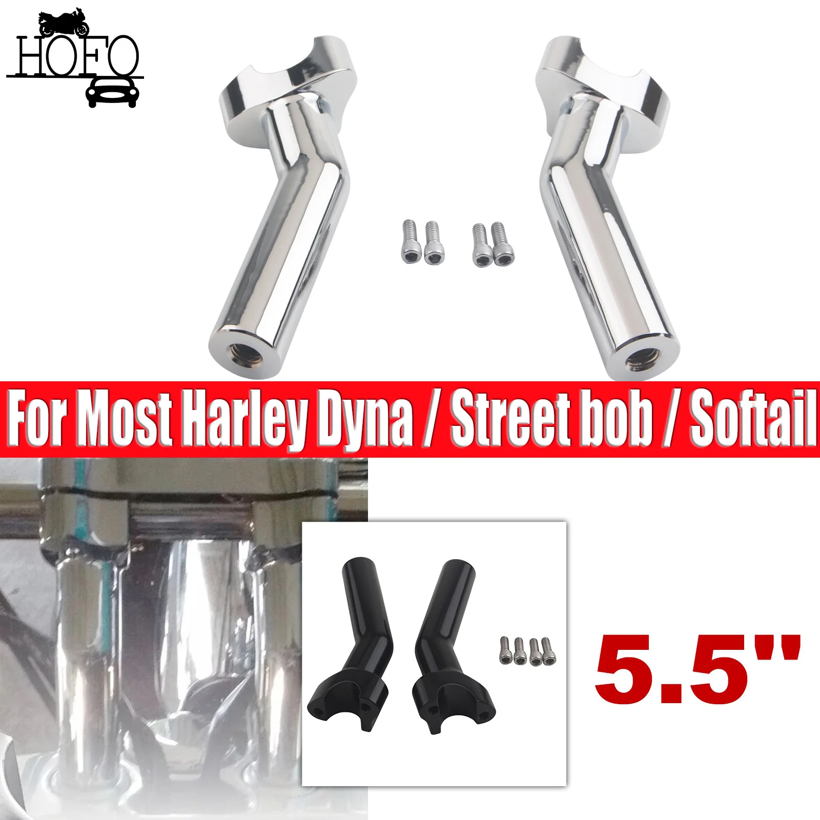 For Most Harley Dyna / Street bob / Softail / Sportster 5.5" tall Pullback Handlebar Risers
For Most Harley Dyna / Street bob / Softail / Sportster 5.5" tall Pullback Handlebar Risers