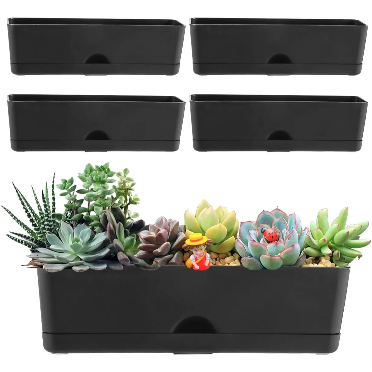 5 Pack 16 Inch Rectangular Window Box Planters with Self Watering Pots for Indoor Outdoor Succulents Herbs
5 Pack 16 Inch Rectangular Window Box Planters with Self Watering Pots for Indoor Outdoor Succulents Herbs