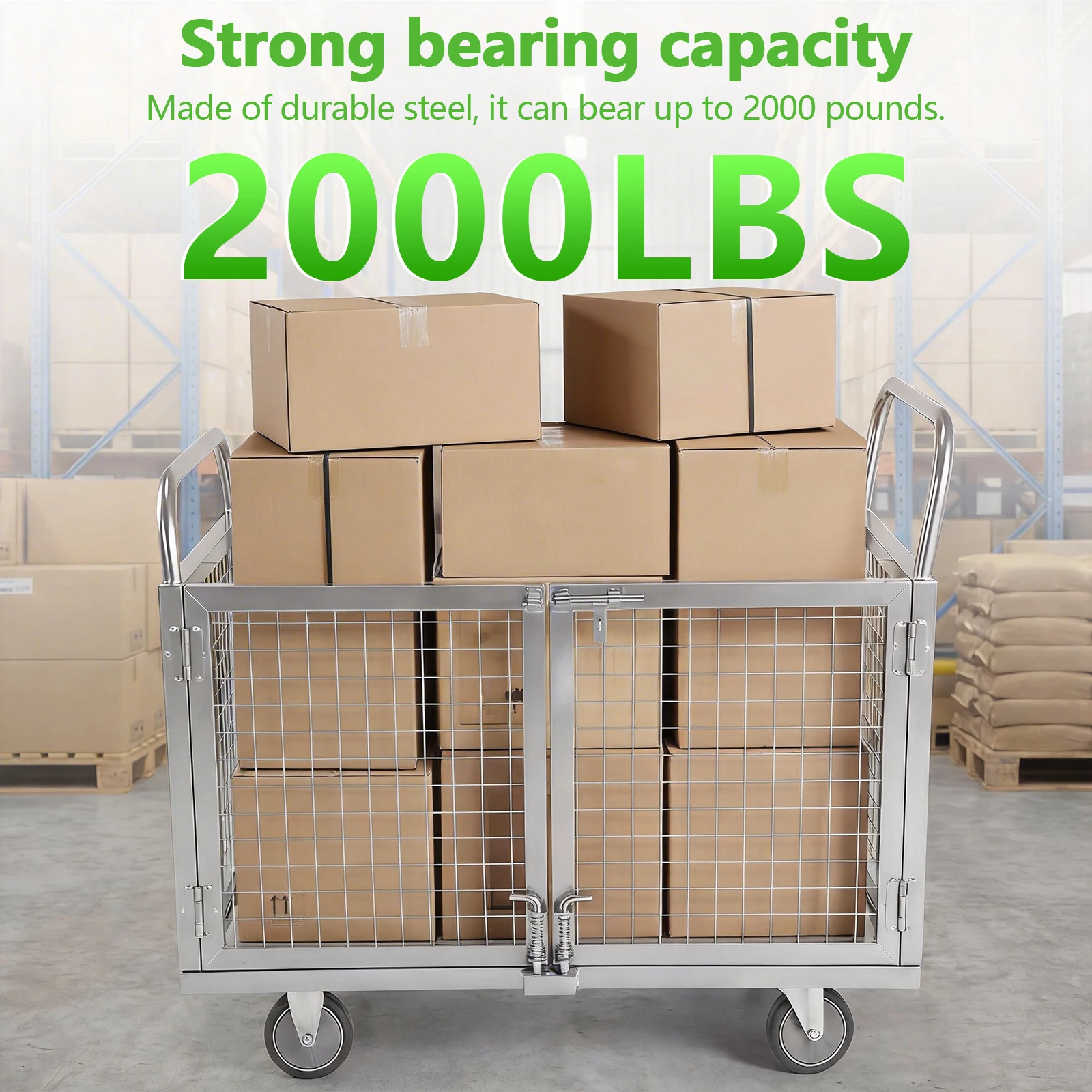 Platform Truck with Cage Industrial Material Storage Cart with Swivel Wheel 2000lbs Capacity for Groceries Garage Warehouse
Platform Truck with Cage Industrial Material Storage Cart with Swivel Wheel 2000lbs Capacity for Groceries Garage Warehouse