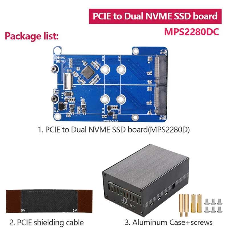 MPS2280D + чехол для Raspberry Pi 5 PCIE к M.2 Dual NVME SSD HAT Поддержка 2280/2242/2230 SSD аксессуары
MPS2280D + чехол для Raspberry Pi 5 PCIE к M.2 Dual NVME SSD HAT Поддержка 2280/2242/2230 SSD аксессуары