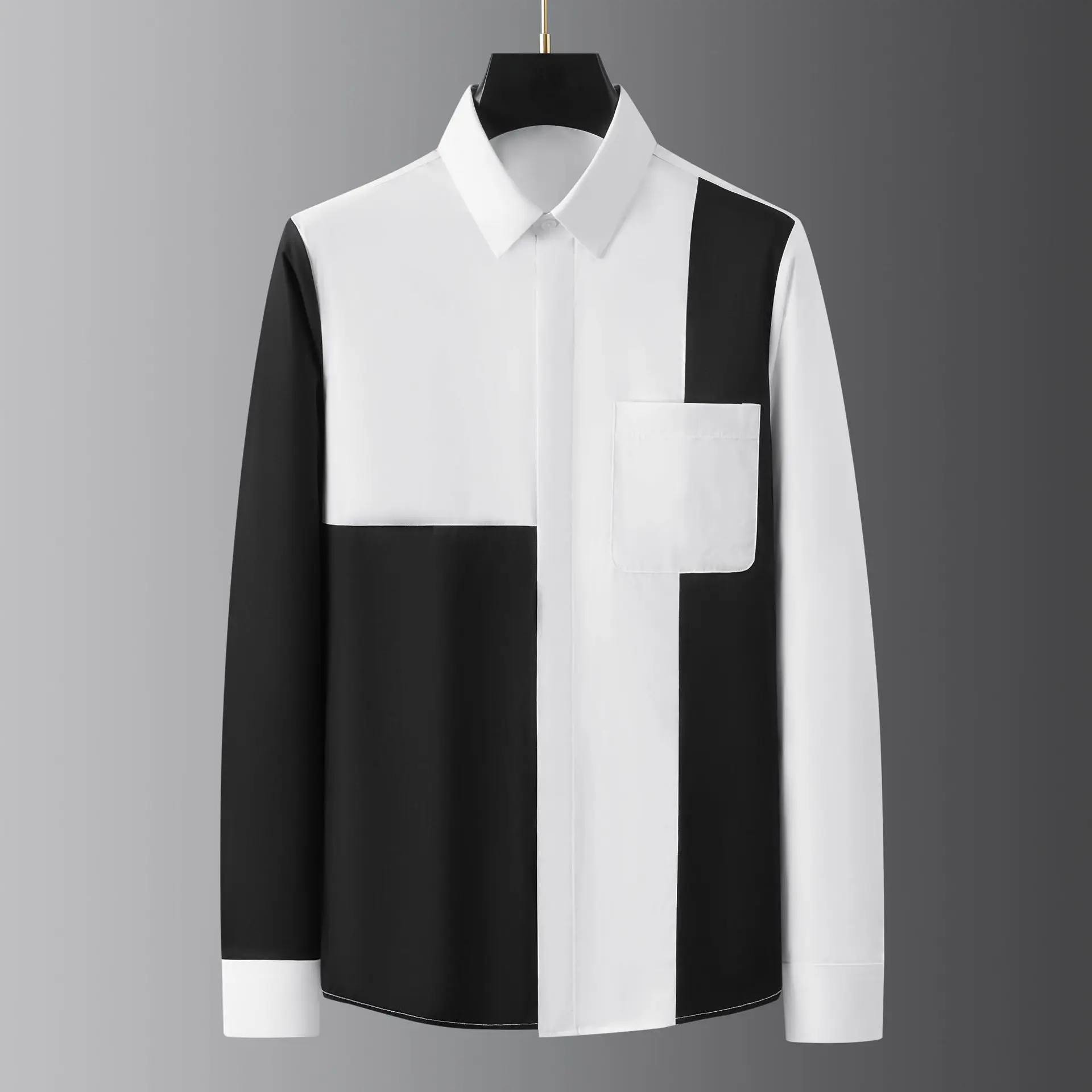 Korean Patchwork Shirt for Men Black White Contrasting Colors Long Sleeve Casual Business Dress Shirts Streetwear Men Clothing
Korean Patchwork Shirt for Men Black White Contrasting Colors Long Sleeve Casual Business Dress Shirts Streetwear Men Clothing
