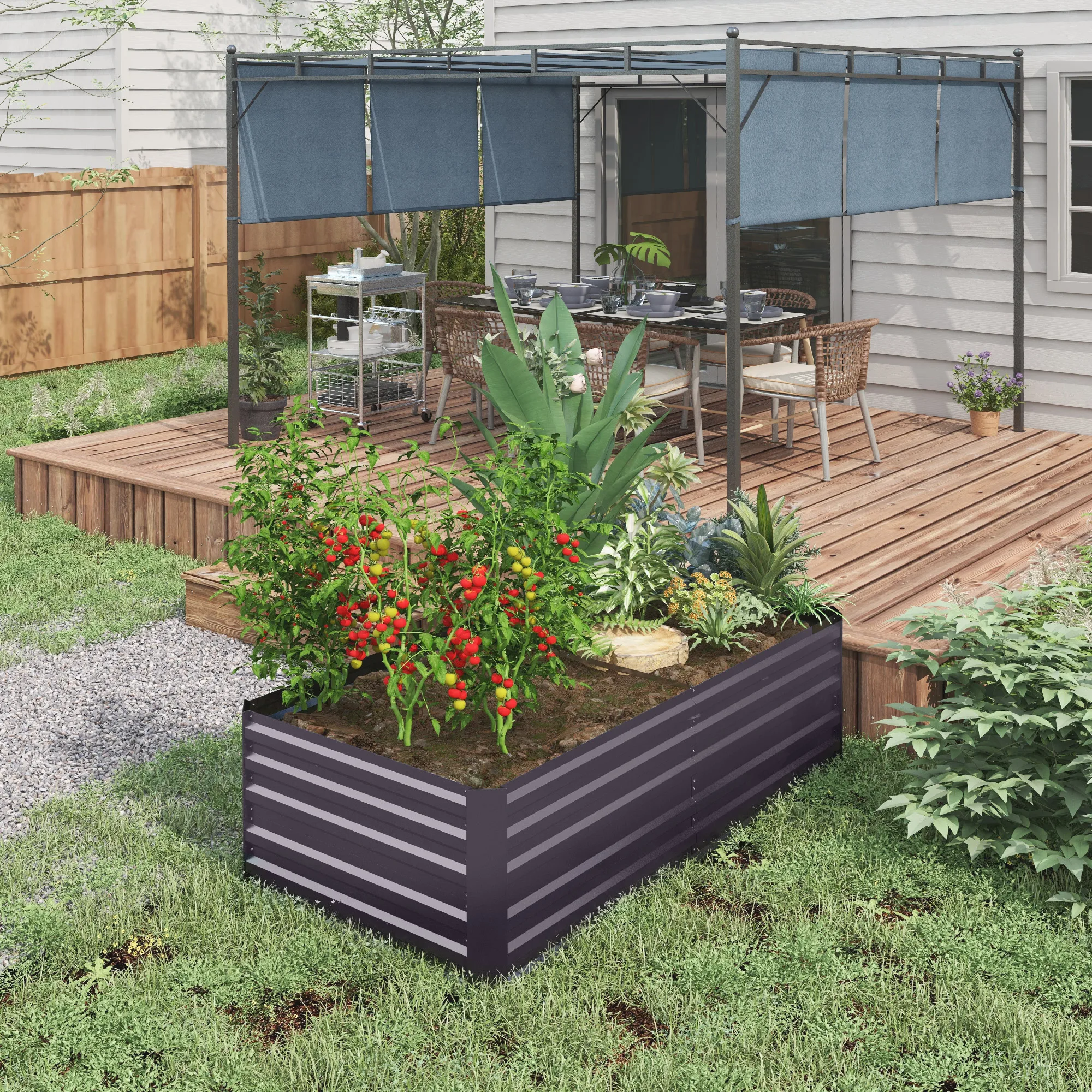 Rustproof 71x36x23 Inch Raised Garden Bed Dark Gray Galvanized Steel Planter Box with Reinforced Rods Open Bottom
Rustproof 71x36x23 Inch Raised Garden Bed Dark Gray Galvanized Steel Planter Box with Reinforced Rods Open Bottom