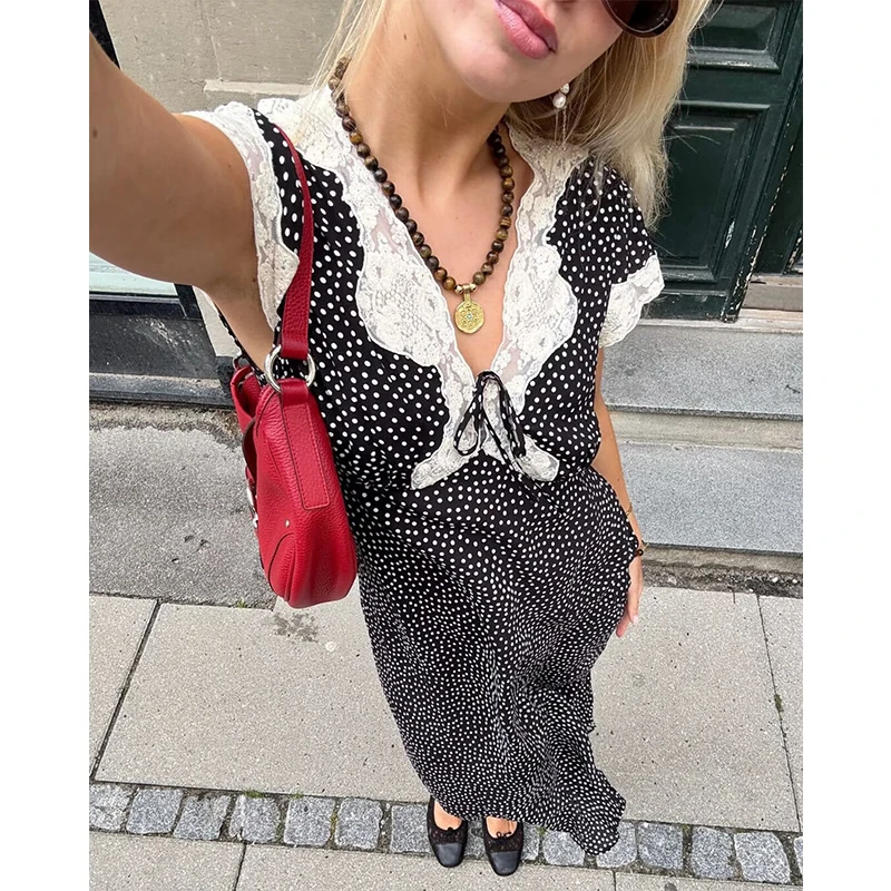 Новое женское летнее платье миди А-силуэта с коротким рукавом, V-образным вырезом и принтом в горошек, элегантное, для отпуска, 2026
Новое женское летнее платье миди А-силуэта с коротким рукавом, V-образным вырезом и принтом в горошек, элегантное, для отпуска, 2026