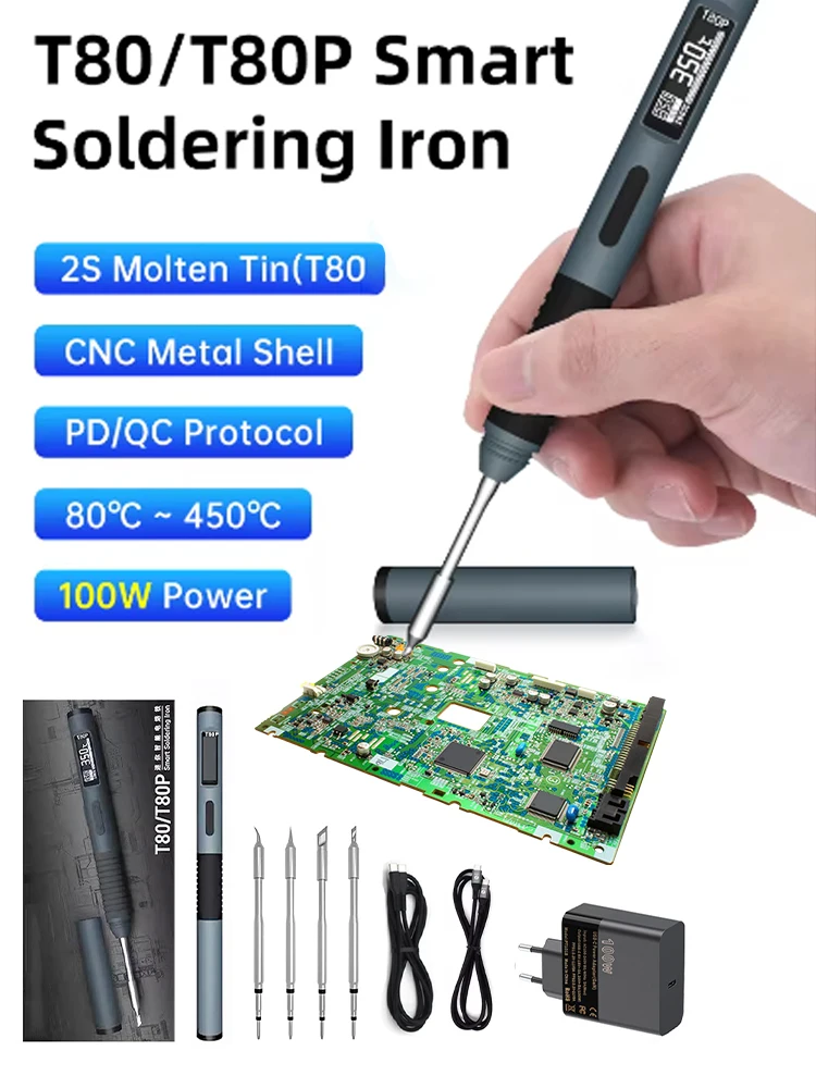T80/T80P Soldering Iron Adjustable Temperature 18W-100W Fast Heat Portable Digital Smart Electric Welding Station Kit C245 Tools
T80/T80P Soldering Iron Adjustable Temperature 18W-100W Fast Heat Portable Digital Smart Electric Welding Station Kit C245 Tools