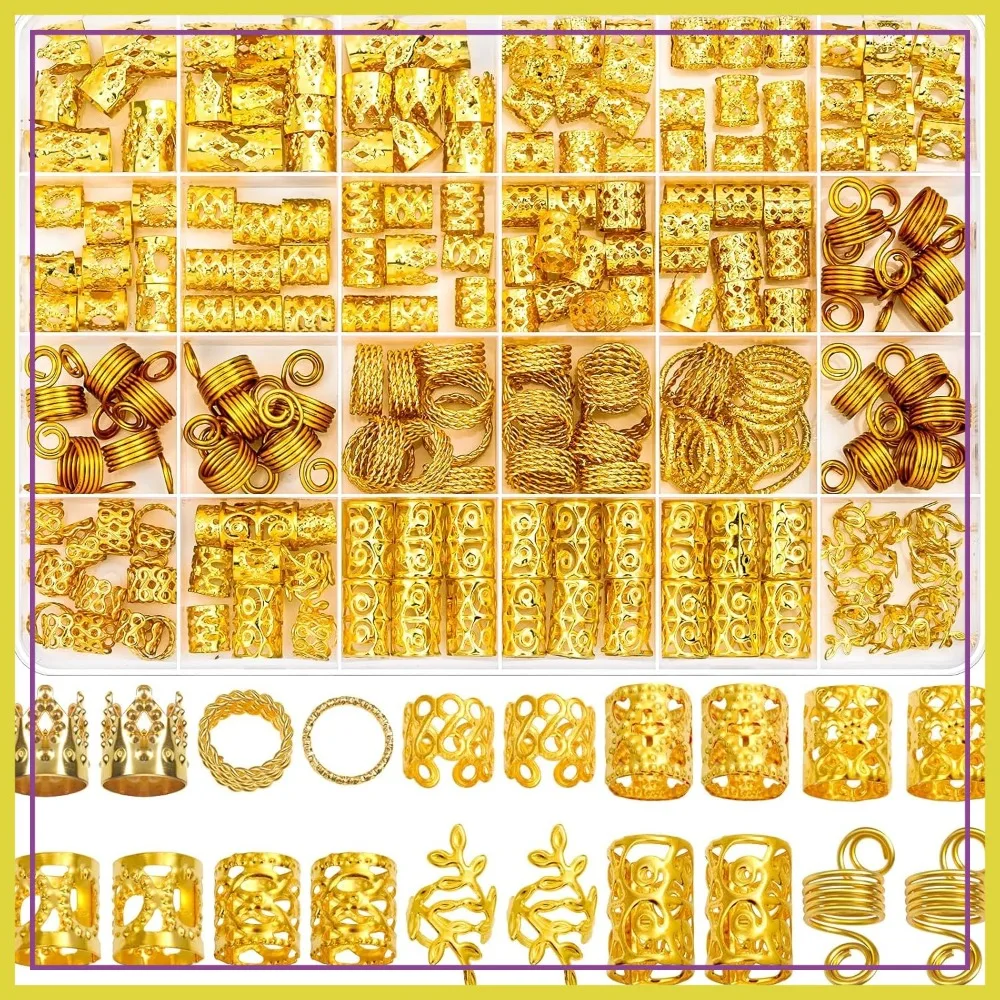 220 Pcs Gold Hair Jewelry for Braids, Loc Charms & Dreadlock Accessories - Metal Rings, Cuffs, Clips for Extensions Decorations
220 Pcs Gold Hair Jewelry for Braids, Loc Charms & Dreadlock Accessories - Metal Rings, Cuffs, Clips for Extensions Decorations