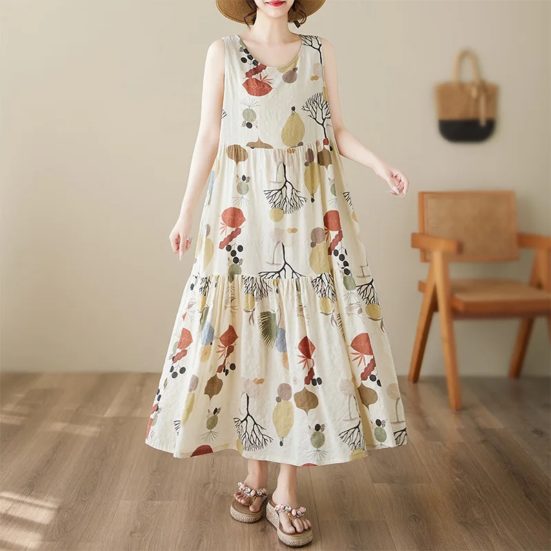 Fashionable Loose plus Size Women's Dress Slimming Thin Sleeve Elegant Style Midi Skirt Vintage Polyester Fiber Long Sleeveless
Fashionable Loose plus Size Women's Dress Slimming Thin Sleeve Elegant Style Midi Skirt Vintage Polyester Fiber Long Sleeveless