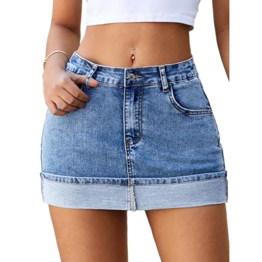 ELLEVEN High Stretchy Mini Denim Skirts with Shorts Underneath, Cuffed Hem Fitted Jean Skirt Mid Waist Summer Skorts
ELLEVEN High Stretchy Mini Denim Skirts with Shorts Underneath, Cuffed Hem Fitted Jean Skirt Mid Waist Summer Skorts