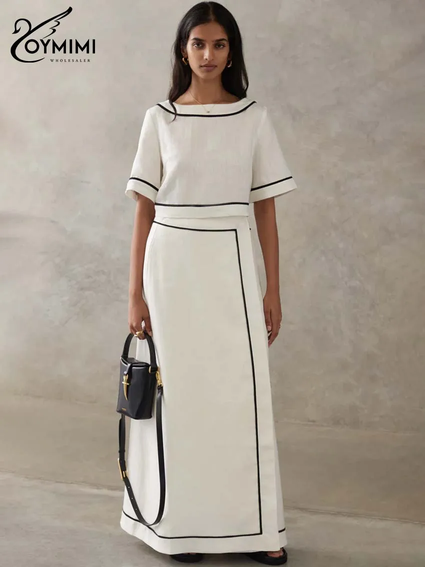Oymimi Fashion White Cotton Two Piece Outfits Woman Elegant O-Neck Patchwork Short Sleeve Open Back Tops And Straight Skirts Set
Oymimi Fashion White Cotton Two Piece Outfits Woman Elegant O-Neck Patchwork Short Sleeve Open Back Tops And Straight Skirts Set