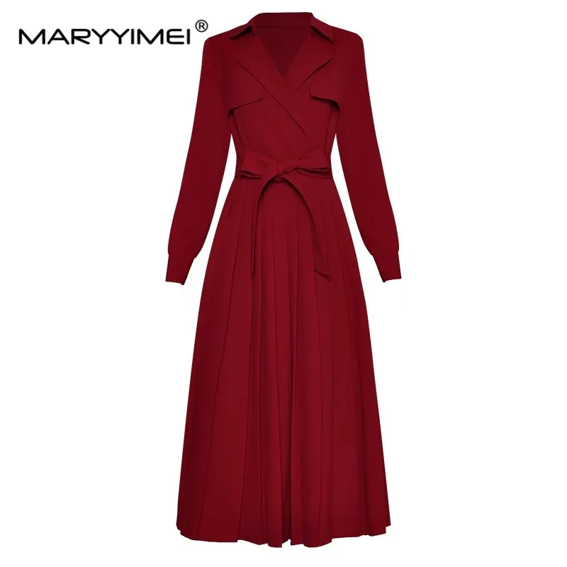 Модное осенне-зимнее женское платье MARYYIMEI, элегантное плиссированное платье-ветровка с длинными рукавами и шнуровкой
Модное осенне-зимнее женское платье MARYYIMEI, элегантное плиссированное платье-ветровка с длинными рукавами и шнуровкой