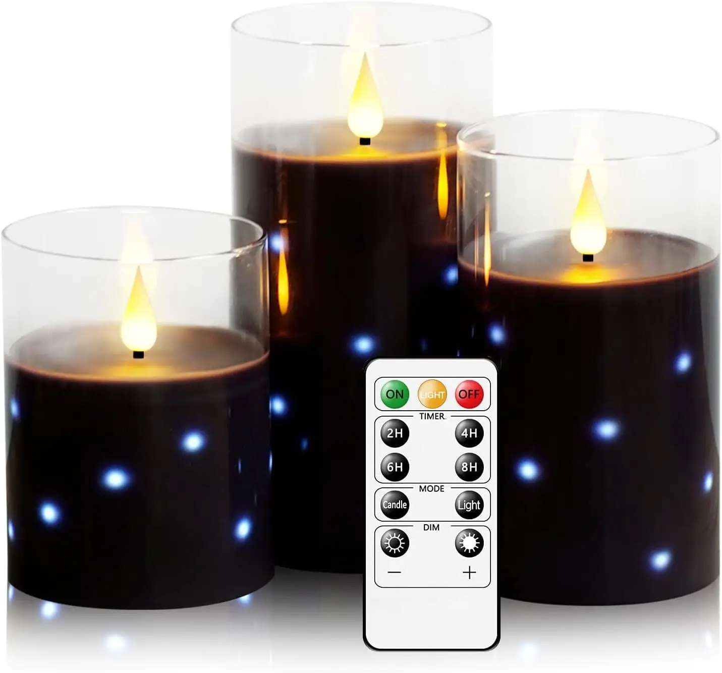 Real Wax Flameless LED Candles Glass Set of 3, Battery Operated with Remote, Flickering Flame, Star Light Decoration for Home
Real Wax Flameless LED Candles Glass Set of 3, Battery Operated with Remote, Flickering Flame, Star Light Decoration for Home
