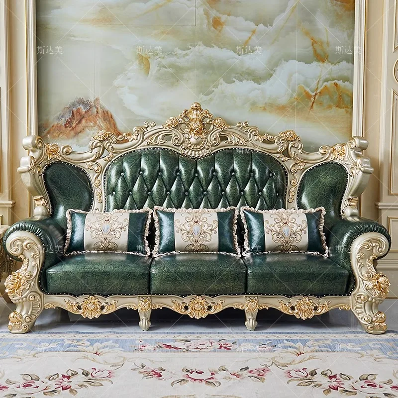 European leather sofa 1234 combination living room green solid wood carving flower large apartment luxury villa luxury furniture
European leather sofa 1234 combination living room green solid wood carving flower large apartment luxury villa luxury furniture
