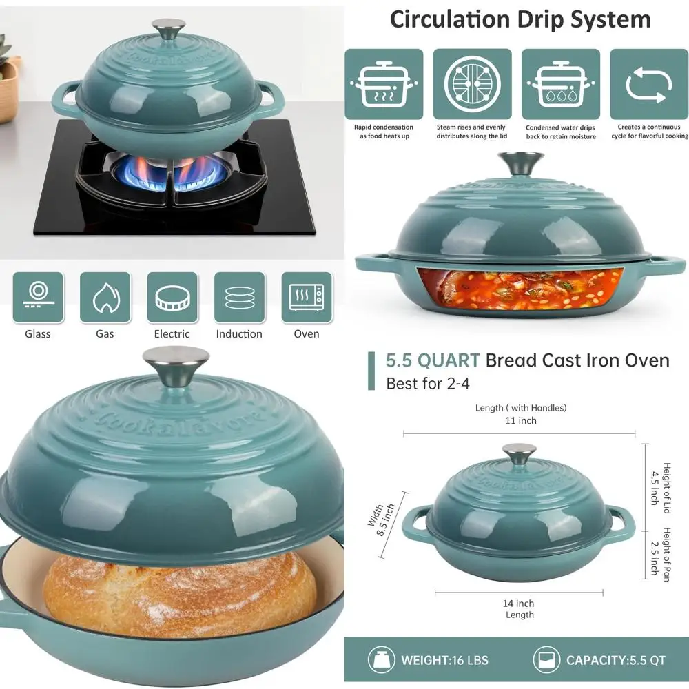 Эмалированная чугунная голландская духовка, овальная, 5 литров, идеально подходит для выпечки хлеба с антипригарным покрытием, буханца и ремесленного хлеба (круглая зеленая)
Эмалированная чугунная голландская духовка, овальная, 5 литров, идеально подходит для выпечки хлеба с антипригарным покрытием, буханца и ремесленного хлеба (круглая зеленая)